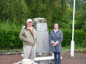 Sam and Martha Bowen (daughter of Major Raymond P Elledge) at the memorial marker for Advance Landing Ground A5 at La Chippelle